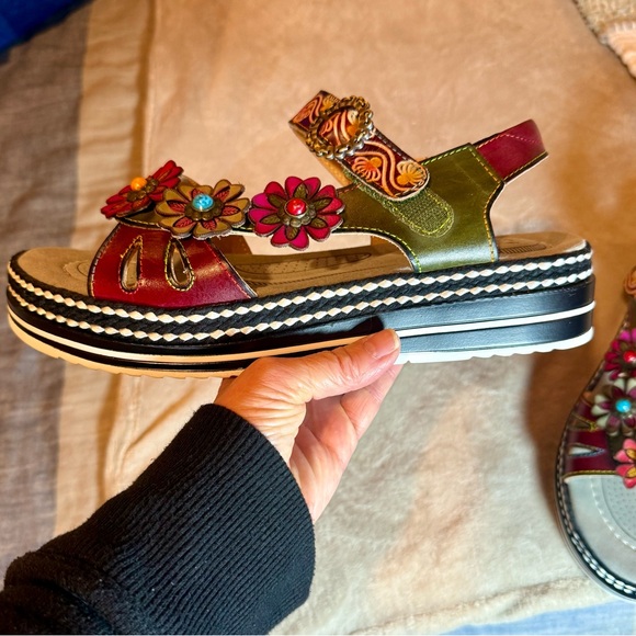 L’Artiste by Spring Step Multicolor Leather Floral Sandals, size EU42/US10.5-11 - Picture 10 of 11